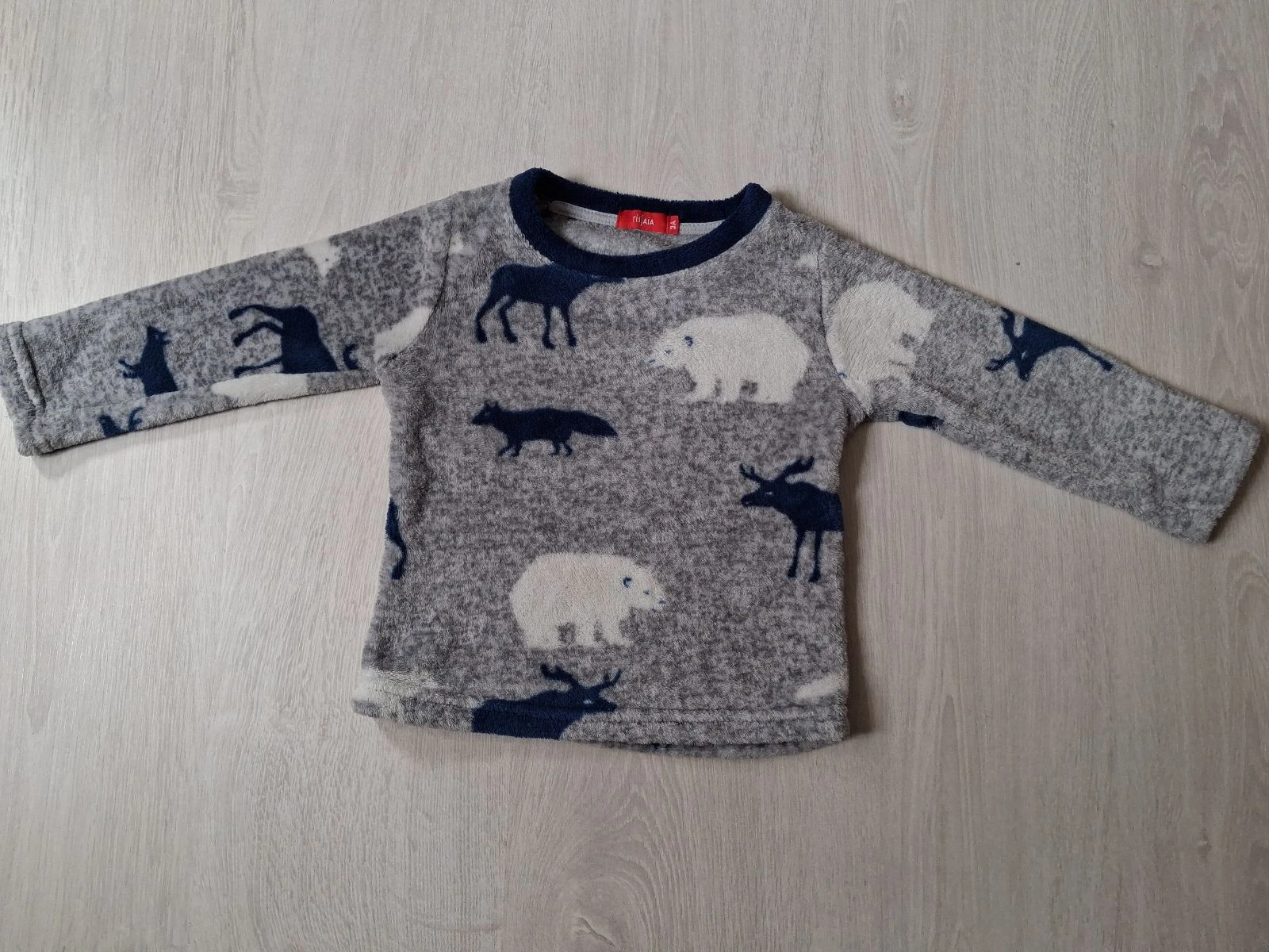 Pijama de lã para menino 3 anos Tissaia - Cinza com motivos de animais inverno (urso, alce) – photo 5